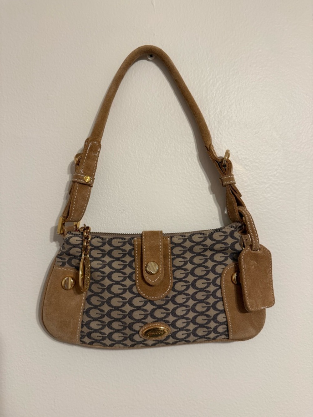 ⭐️ Vintage RARE 90s Y2K Suede Monogram Guess Shoulder Bag ⭐️